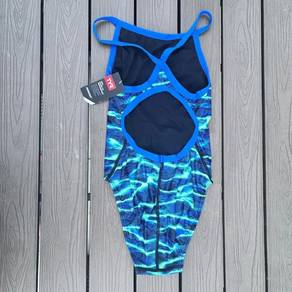 TYR Durafast Elite Women's Lambent Diomondfit Blue/green 1 Pc Swim Sz 30 New